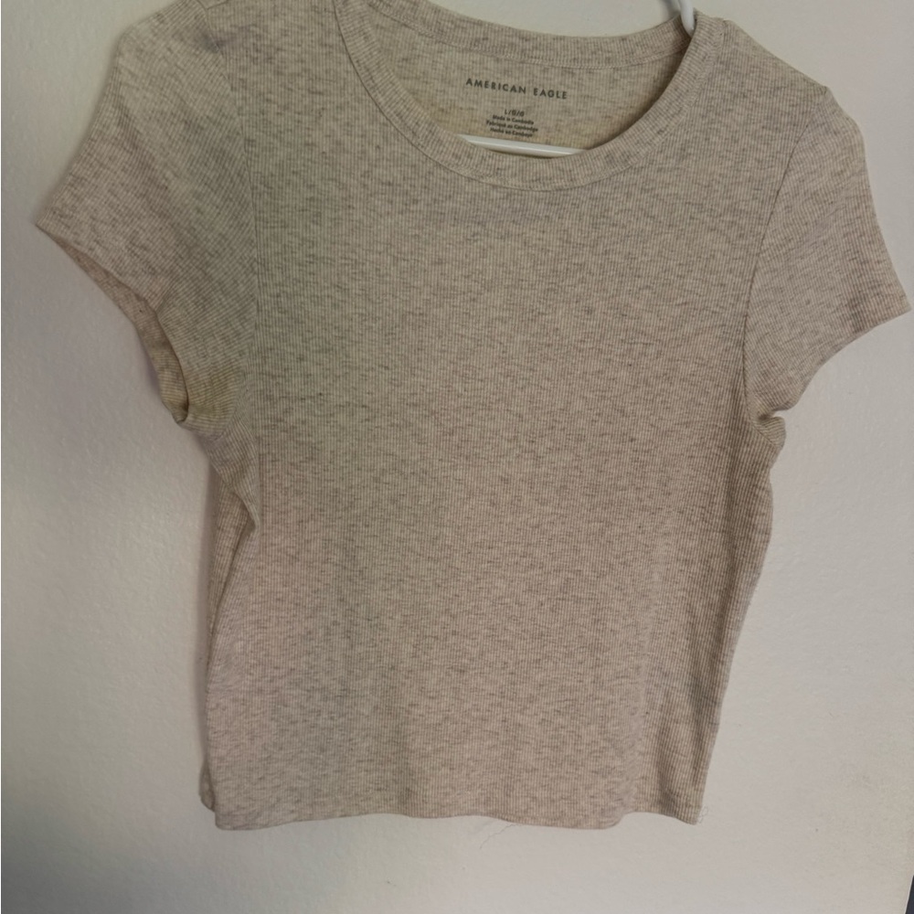 American Eagle Outfitters Heathered Beige Short Sleeve Tee